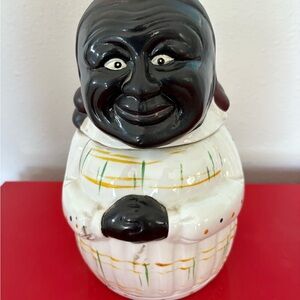 Charming Ceramic Cookie Jar with Black and White Design